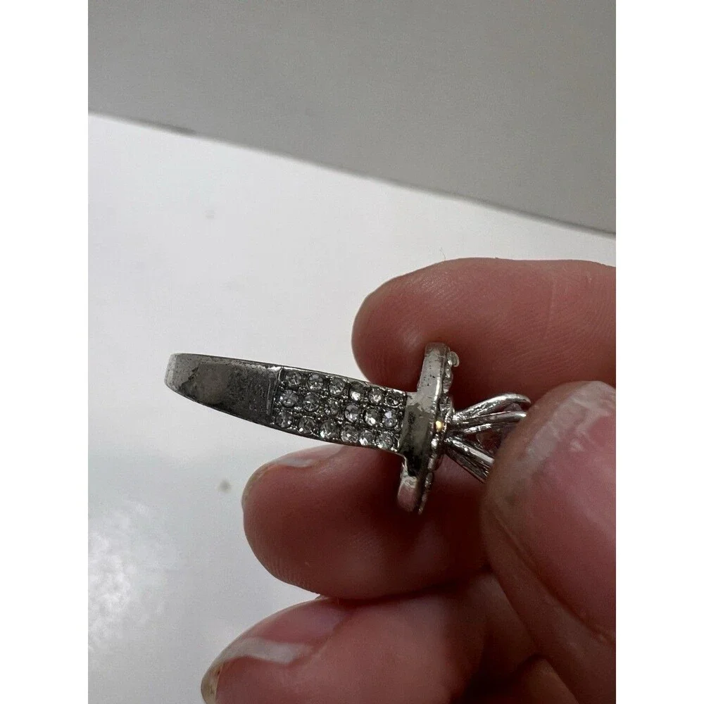 Vintage Style Silver Faux Crystal Ring Set Of 4 Halo Eternity Minimalist Bands